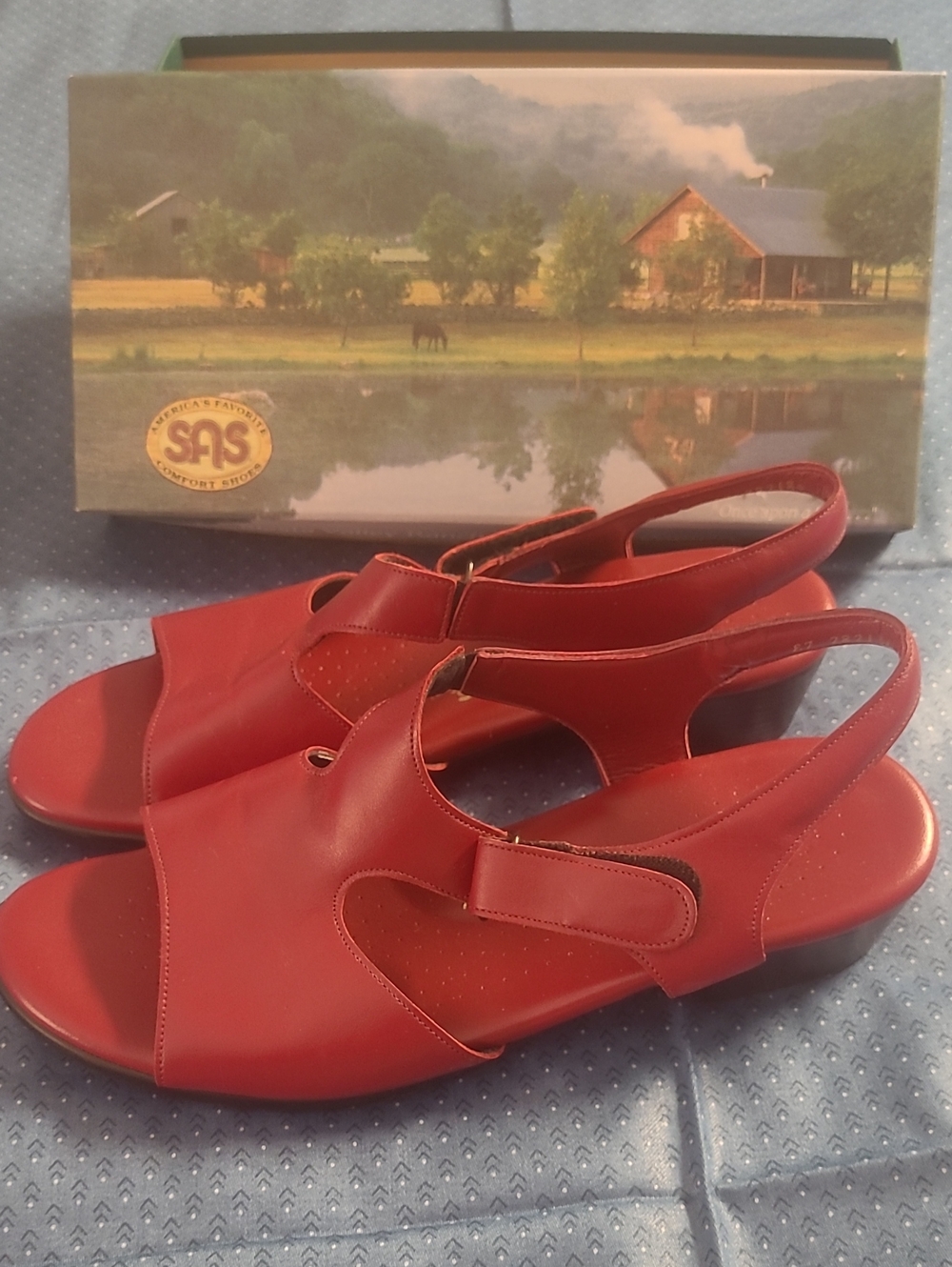 SAS Red Leather Open-Toe Slingback Sandals